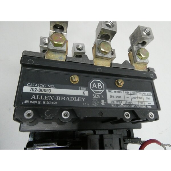 Allen Bradley 120V-AC 90A AMP 50HP TAMAÑO 3 CONTACORTE DE CA - 702-DOD93