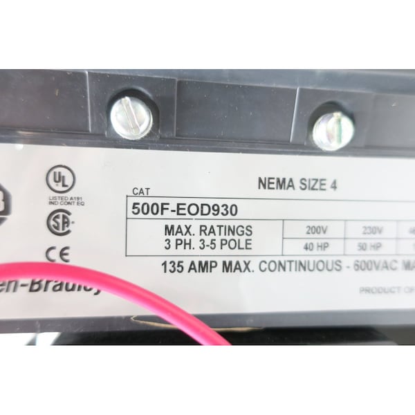 Allen Bradley 115-120V-AC 135A AMP 100HP SIZE 4 AC CONTACTOR - 500F-EOD930