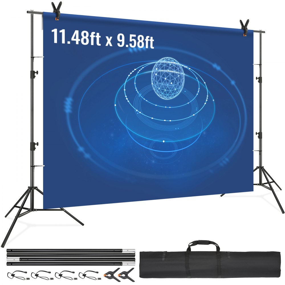 VEVOR 11.48 x 9.58 ft Heavy Duty Backdrop Stand, Height Adjustable Photography Backdrop Stand, Background Support System with 6 Clamps and A Carry Bag, for Party, Wedding, Display, Photo - SSBJZSJL12FTJ4IABV0