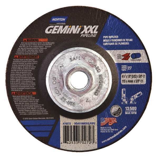 Ruedas de centro deprimido Norton Abrasives, Tipo 27, 4 1/2 pulgadas de diámetro, 0.125 pulgadas de grosor, tamaño de agujero de árbol de 5/8"-11 - 66253370272.