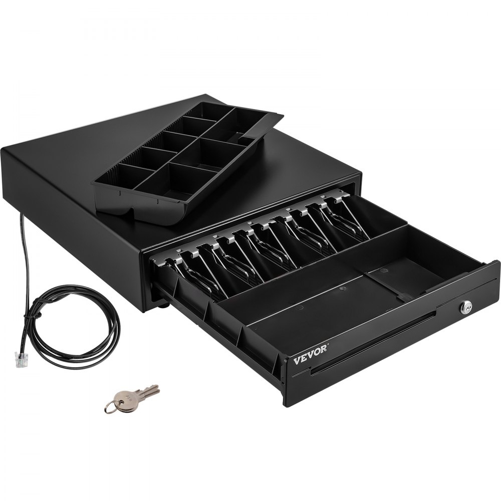 VEVOR Cash Register Drawer, 16" 12 V, for POS System with 5 Bill 8 Coin Cash Tray, Removable Coin Compartment & 2 Keys Included, RJ11/RJ12 Cable for Supermarket, Bar, Coffee Shop, Restaurant - QDXXJCTYCWC16A23SV0