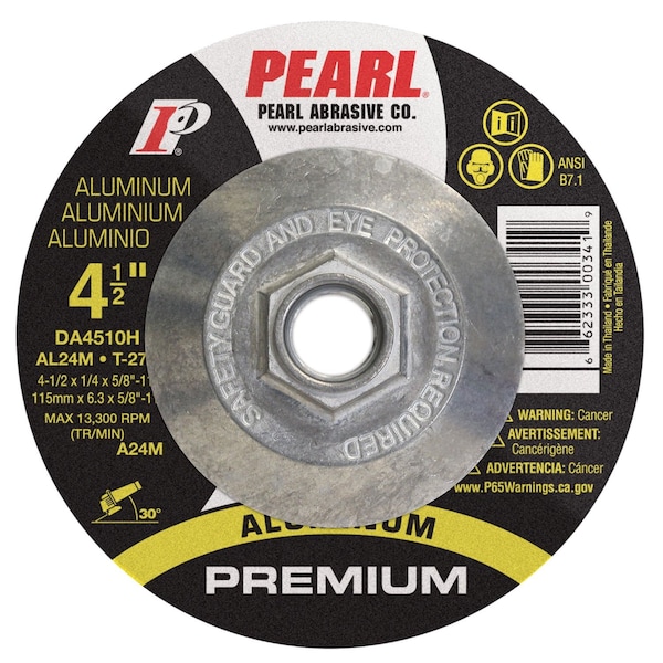 Rueda de esmerilado Pearl Premium DC para aluminio 4-1/2 x 1/4 x 5/8-11 AL24M T-27 - DA4510H