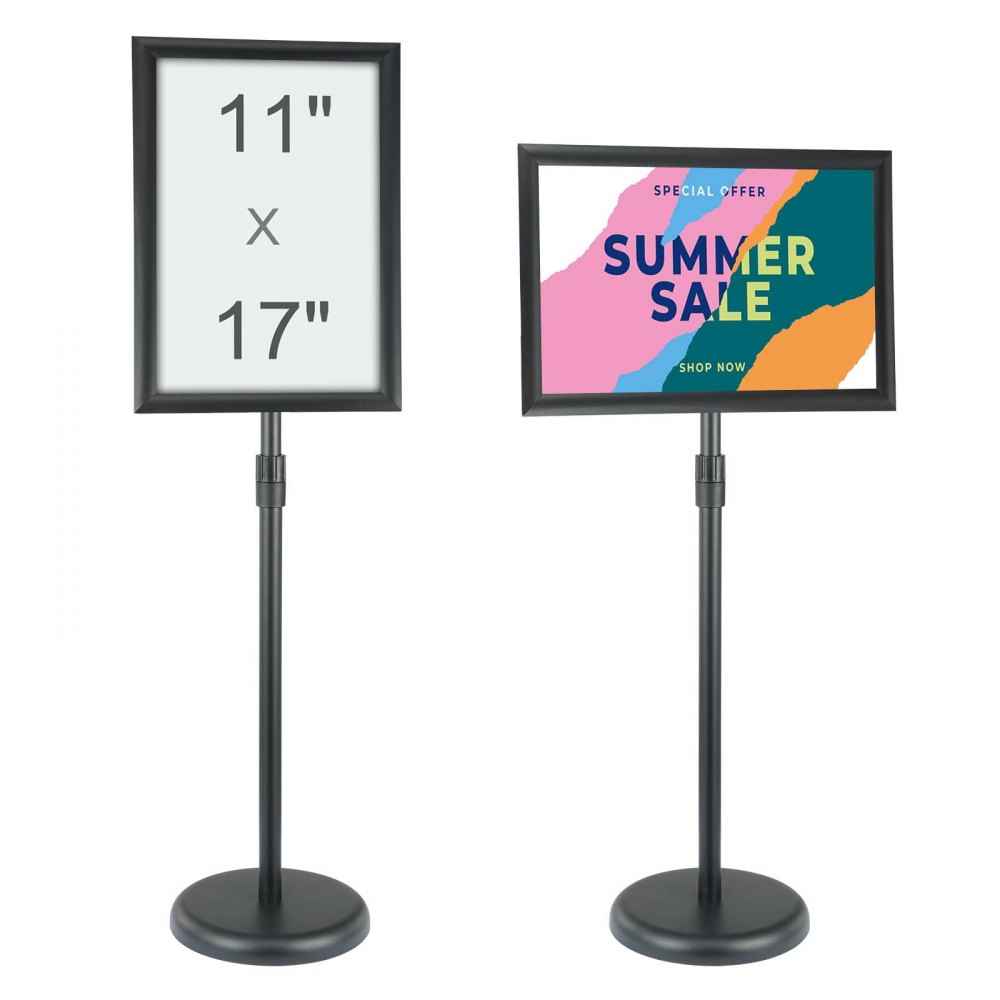 VEVOR Pedestal Sign Holder, 11 x 17 Inch Vertical and Horizontal Adjustable Poster Stand, Heavy-Duty Floor Standing Sign Holder with Round Base for Display, Advertisement, and Outdoor, Black - BZJZSDZ1117Y5WTTIV0