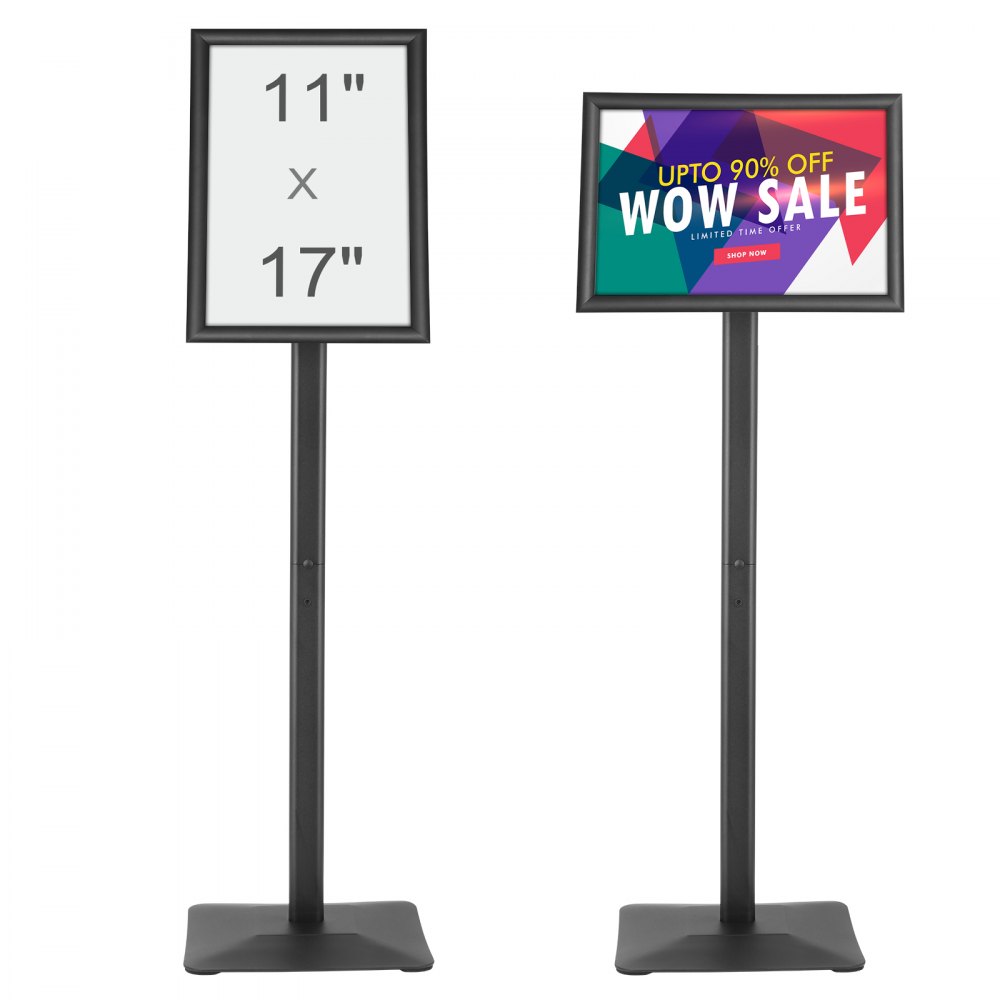 VEVOR Pedestal Sign Holder, 11 x 17 Inch Vertical and Horizontal Adjustable Poster Stand, Heavy-Duty Floor Standing Sign Holder with Metal Base for Display, Advertisement, and Outdoor, Black - BZJJSDZJCZCGJFCLWV0