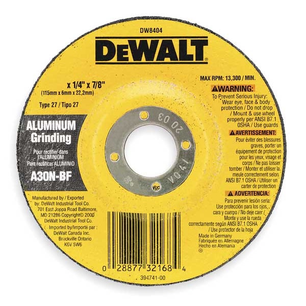 Rueda de aluminio para rectificado Dewalt de 4-1/2" x 1/4" x 5/8"-11 - DW8405.