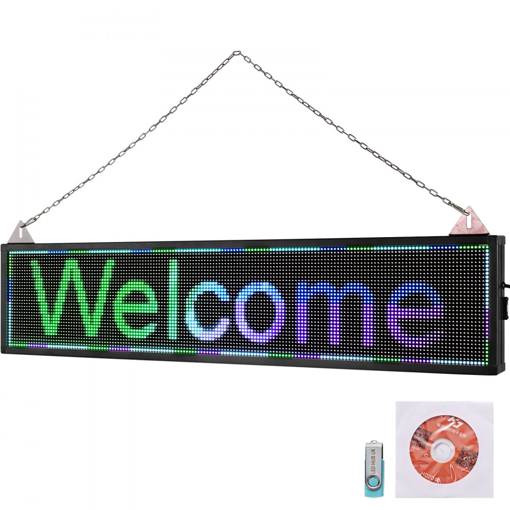 VEVOR LED Scrolling Sign, 40" x 9" WiFi & USB Control, Full Color P6 Programmable Display, Indoor High Resolution Message Board, High Brightness Electronic Sign, Perfect Solution for Advertising - GDBZQCMC40X11X6STV1