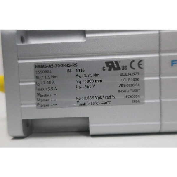 Motor servo Festo de 5800Rpm, 131Nm y 565V CA - EMMS-AS-70-S-HS-RS