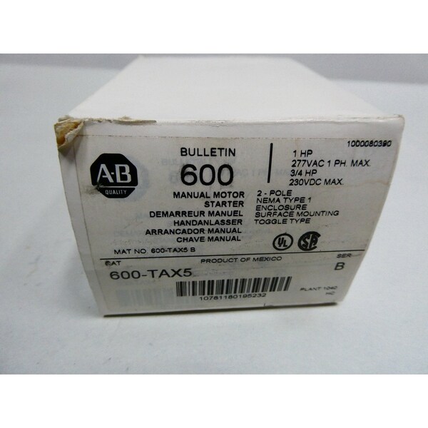 Arrancador manual Allen Bradley de 1HP 230V-CD/277V-CA - 600-TAX5