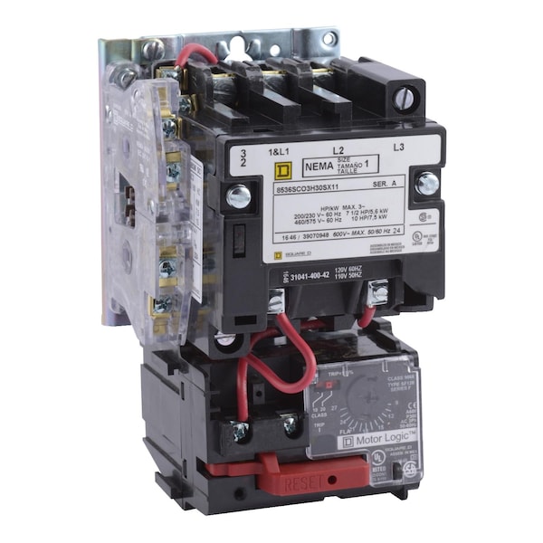 Arrancador cuadrado no reversible Tamaño 1, 3 polos, Mo, Clasificación NEMA no calificada, 110/120V AC, 3 polos, 1 NO + 1 NC - 8536SCO3V02H30SX11