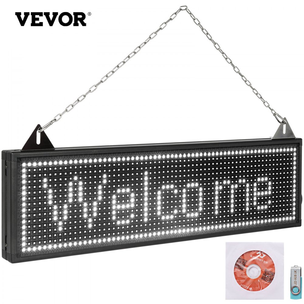VEVOR LED Scrolling Sign, 27" x 8" WiFi & USB Control P10 Programmable Display, Indoor White High Resolution Message Board, High Brightness Electronic Sign, Perfect Solution for Advertising - GDBZBSMC26X8N1W0AV1
