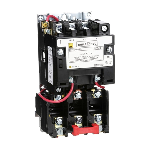 Arrancador Square D 600Vac 9Amp Nema +Opciones, No Calificado NEMA Rating, 24V AC, 3 Polos, Sin Contactos Auxiliares - 8536SAO12V01S