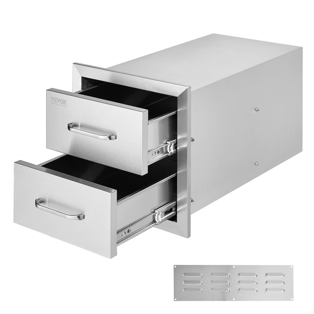 VEVOR Outdoor Kitchen Drawers 14W x 14.3H x 23D Inch, Flush Mount Double BBQ Drawers Stainless Steel with Handle, BBQ Island Drawers for Outdoor Kitchens or Grill Station - 14.38X14YC2CBXGCTV0