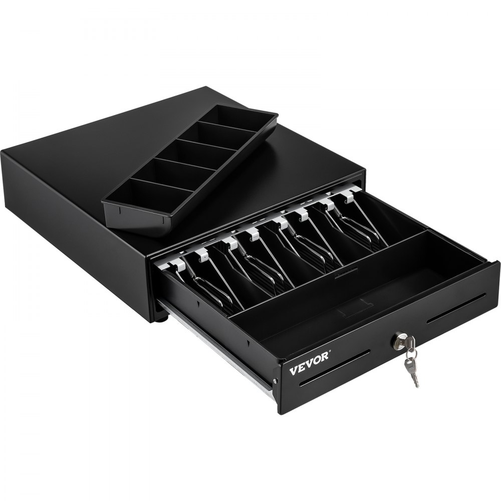 VEVOR Cash Register Drawer, 13" 2 Unlocking Ways, Fully Removable Design with 4 Bill 5 Coin Cash Tray, 2 Keys Included, Compact Size Cash Registers for Supermarket, Bar, Coffee Shop, Restaurant - SDXXJCTYCSC13WZNUV0