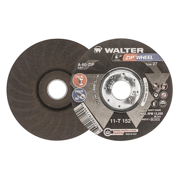 Rueda de corte de centro deprimido Walter Surface Technologies, Tipo 27, 0.0469 pulgadas de grosor, óxido de aluminio - 11T152