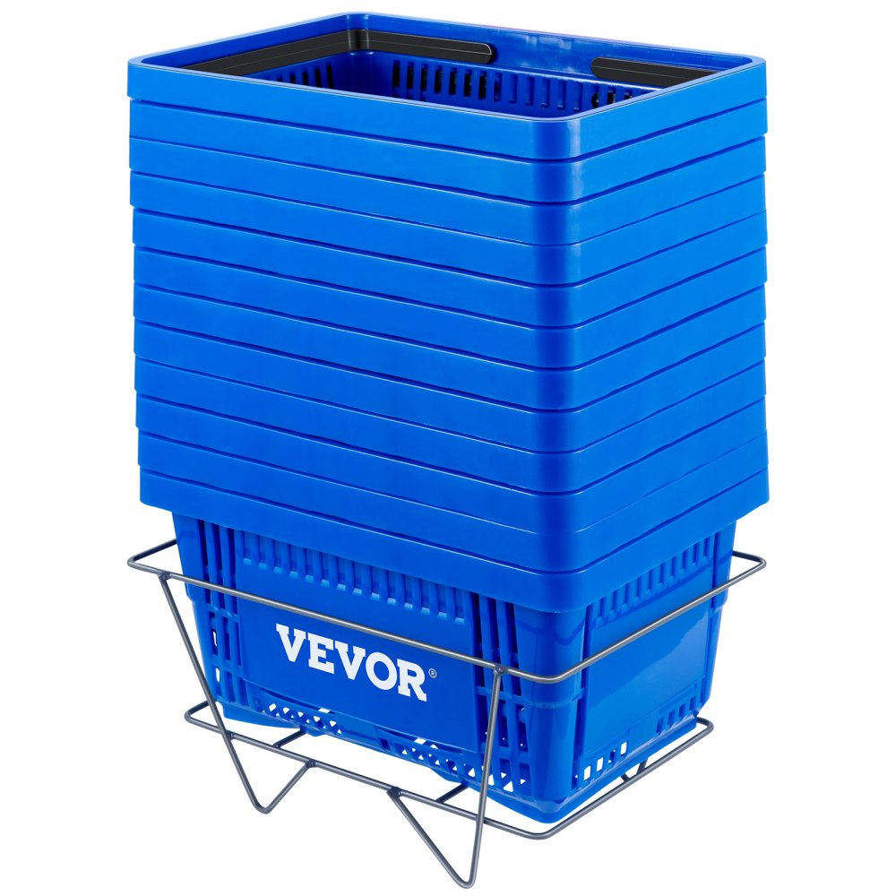 VEVOR Shopping Basket, 16.9 x 11.8 x 8.7 in/42.8 x 30 x 22 cm(L x W x H), Plastic Handle and Iron Stand, Set of 12 Store Baskets with Durable PE Material Used for Supermarket, Retail, Bookstore, Blue - SLSBGWLDZJL12AFKEV0