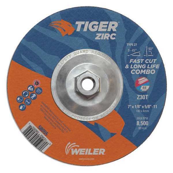Rueda Combo Weiler, Tipo 27, 0.125 pulgadas de grosor, Alúmina de Zirconia - 58055