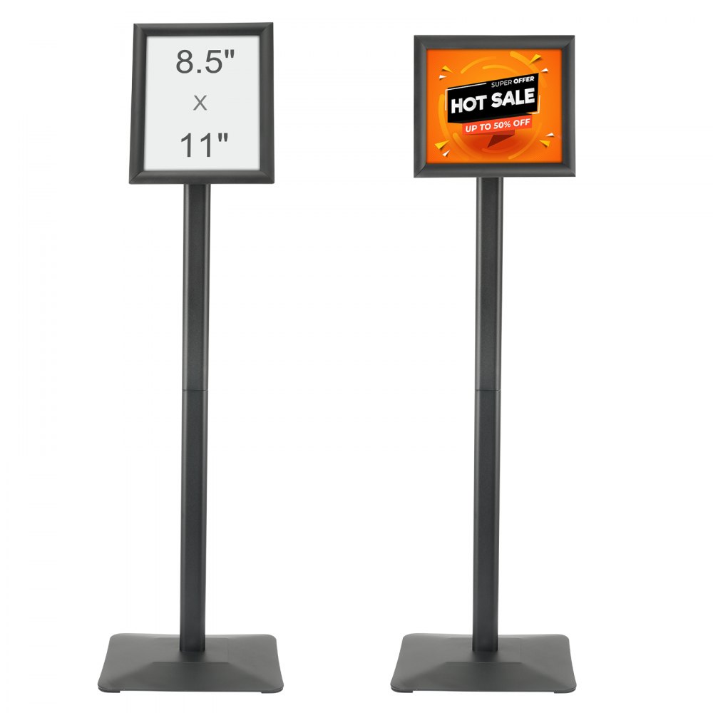 VEVOR Pedestal Sign Holder, 8.5 x 11 Inch Vertical and Horizontal Adjustable Poster Stand, Heavy-Duty Floor Standing Sign Holder with Metal Base for Display, Advertisement, and Outdoor, Black - BZJJSDZJCZCG0UM5LV0