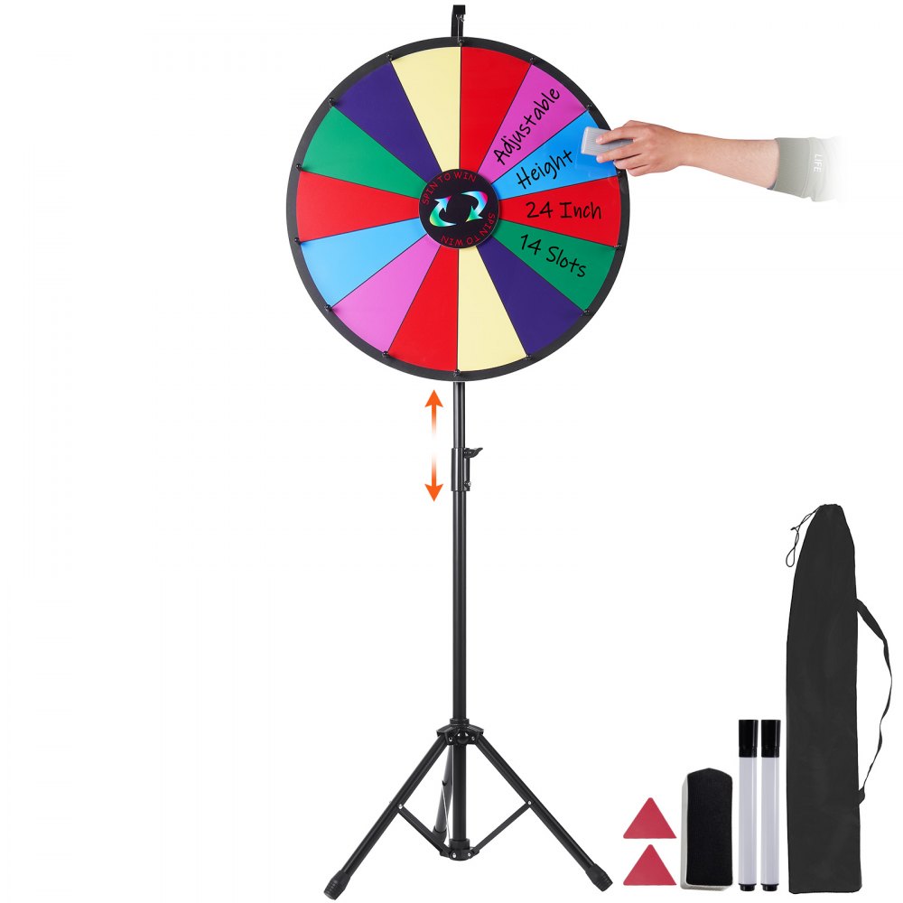 24 Inch Tabletop Color Prize Wheel with Folding Tripod Floor Stand 14 Slots Dry Erase - 24YCCSZL000000001V0