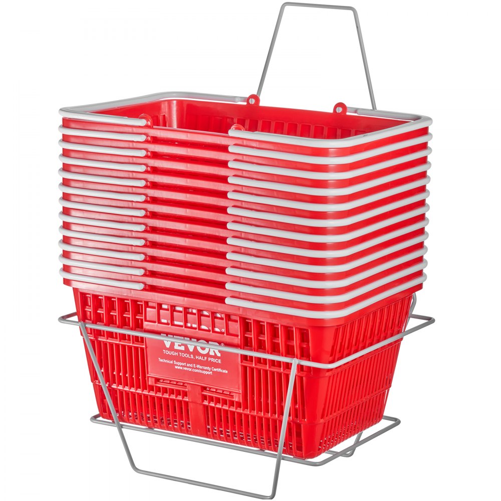 VEVOR Shopping Basket Portable Grocery Basket 12PCS 21L with Handle & Stand Red - GXSBSSLGWLHS9NBQOV0