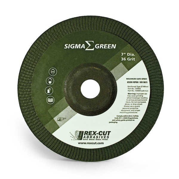 Rueda de esmerilado verde Rex Cut Sigma Green, 7 x 7/8", grano 36 - 730003