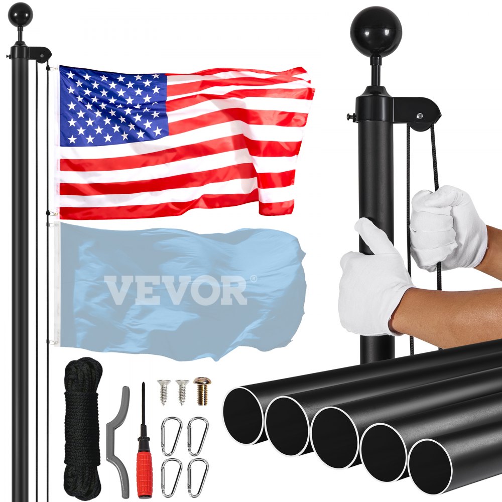 VEVOR 20FT Detachable Flagpole Kit Heavy Duty Aluminum Flag Pole American Black - QGTJTJSFDHS28NKNLV0