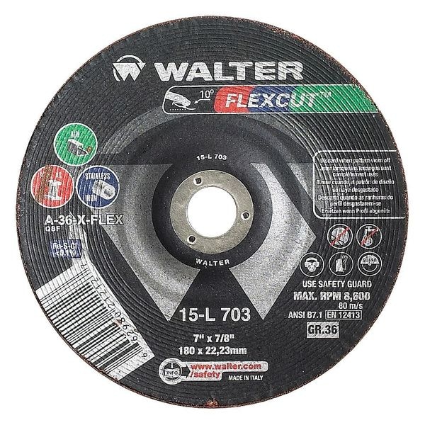 Rueda de esmerilado de centro deprimido de Walter Surface Technologies, 0.125 pulgadas de grosor, óxido de aluminio - 15L606