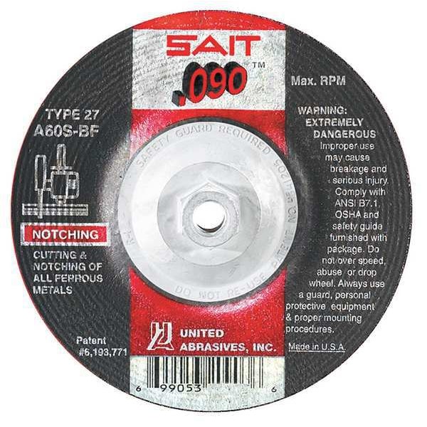 United Abrasives/Sait Rueda de Corte de Centro Deprimido, Tipo 27, 7" de Diámetro, .090" de Grosor, Tamaño de Orificio de Árbol de 5/8"-11 - 20916