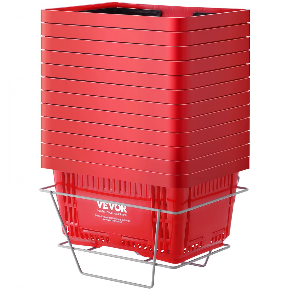 VEVOR Shopping Basket, Set of 12, 24L Durable Plastic Grocery Basket with Handle and Stand, 16.73 x 11.61 x 8.86 inch Portable Shop Basket Bulk Used for Retail Store Supermarket Grocery Shopping, Red - GXSBSSLGWLHS08MIEV0