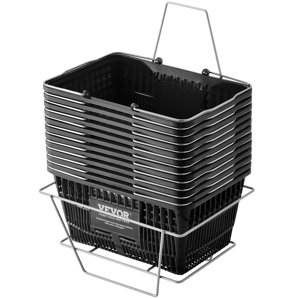 VEVOR Shopping Basket Grocery Basket 12PCS 21L with Iron Handle & Stand Black - GXSBSSLGWLHS0LTSGV0