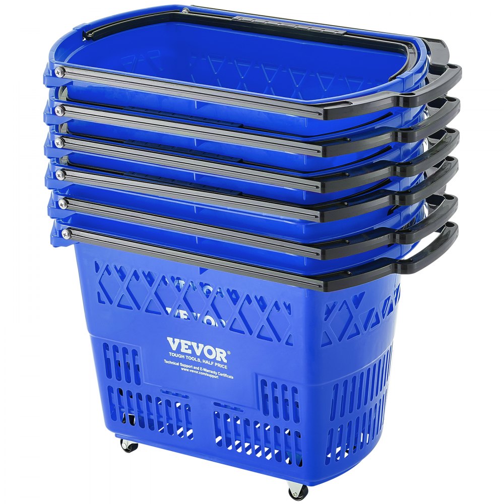VEVOR Plastic Rolling Shopping Trolley Basket On Wheels 6PCS 39L with Handle - GXLGSGWLGXLG1W6XSV0