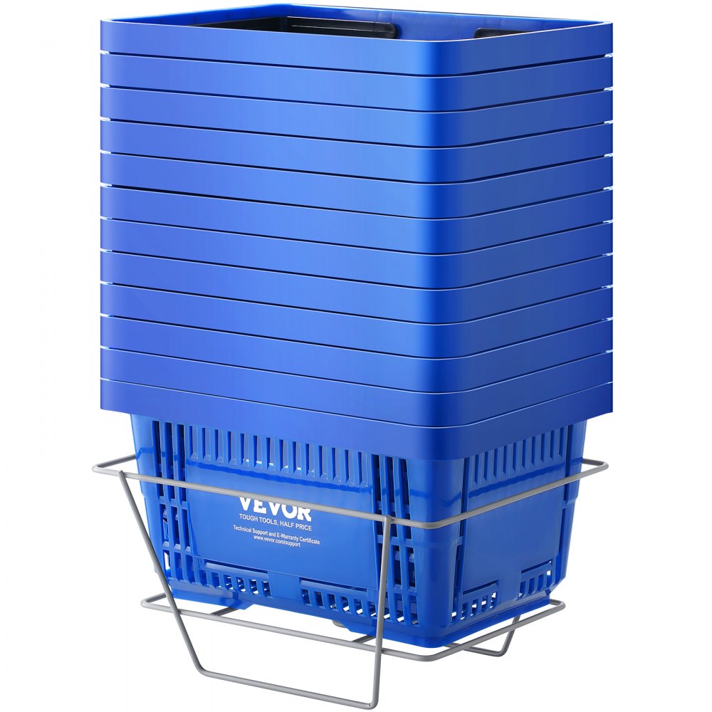 VEVOR Shopping Basket, Set of 12, 24L Durable Plastic Grocery Basket with Handle and Stand, 16.73 x 11.61 x 8.86 inch Portable Shop Basket Bulk Used for Retail Store Supermarket Grocery Shopping, Blue - GXSBSSLGWLGXYP9YPV0