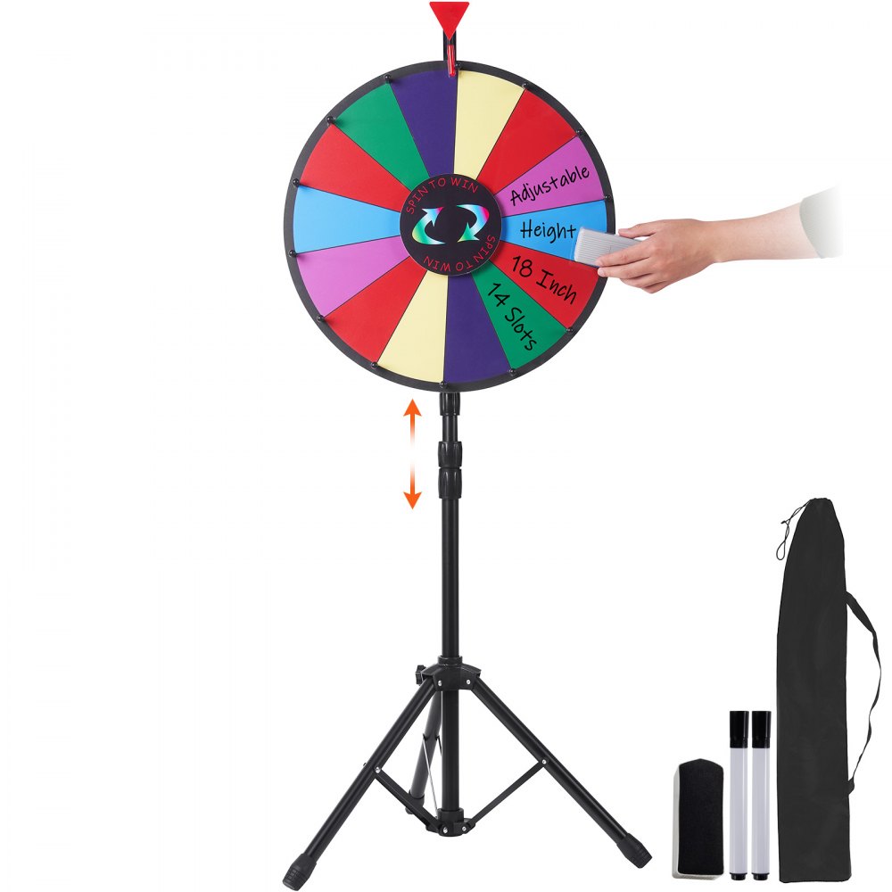 VEVOR 18 inch Spinning Prize Wheel, 14 Slots Spinning Wheel with Height Adjustable Stand, Roulette Wheel with a Dry Erase, and a Storage Bag, Win Fortune Spin Games in Party Pub Trade Show Carnival - 18YCSJZCCSZL00001V0