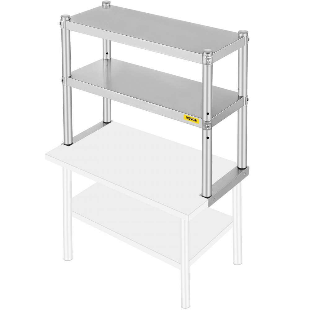 VEVOR Double Overshelf, Double Tier Stainless Steel Overshelf, 30 in. L x 12 in. W Double Deck Overshelf, Height Adjustable Overshelf for Prep & Work Table in Kitchen, Restaurant - CFGZTSJSC12X30YC1V0