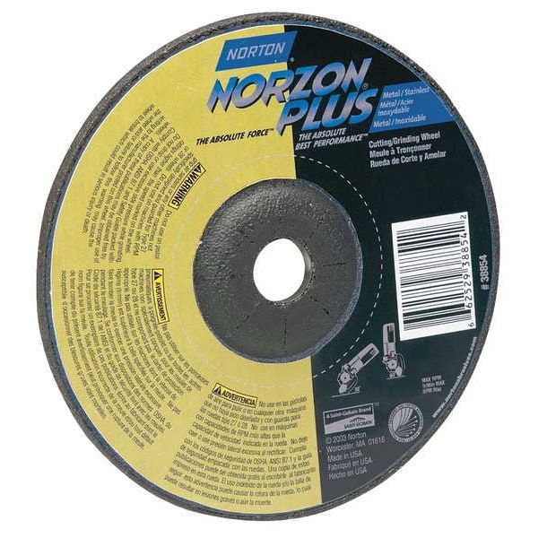 Ruedas de centro deprimido Norton Abrasives, Tipo 27, 5 pulgadas de diámetro, 0.25 pulgadas de grosor, tamaño de agujero del eje de 7/8 pulgadas, Cerámica - 66252843334