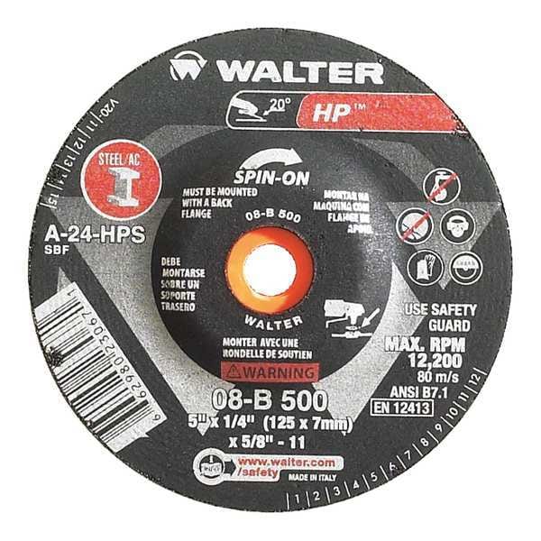 Muela de desbaste de centro deprimido de Walter Surface Technologies, Tipo 27, 0.25 pulgadas de espesor, Óxido de aluminio - 08B500