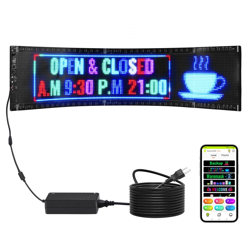 VEVOR Programmable LED Sign, P5 Full Color LED Scrolling Panel, DIY Custom Text Animation Pattern Display Board, Bluetooth APP Control Message Shop Sign for Store Business Car Advertising, 32.9"x8" - RXGDBZP37X8IIYE8AV1