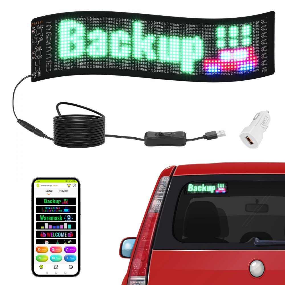 VEVOR Programmable LED Sign, P5 Full Color LED Scrolling Panel, DIY Custom Text Animation Pattern Display Board, Bluetooth APP Control Message Shop Sign for Store Business Car Bar Advertising, 15"x4" - RXGDBZP15X4IIW68FV9