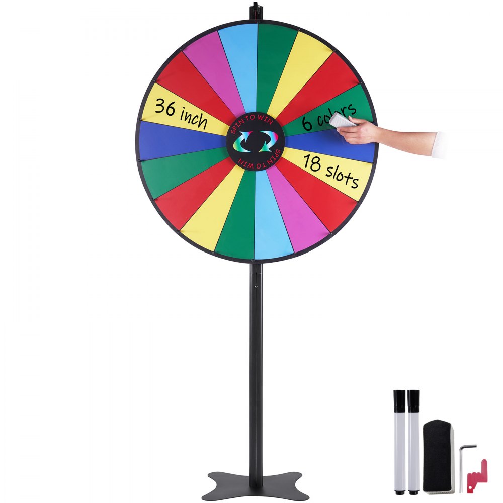 VEVOR 36 inch Spinning Prize Wheel, 18 Slots Spinning Wheel, Roulette Wheel with a Dry Erase and 2 Markers, Tabletop or Floor Standing Win Fortune Spin Games in Party Pub Trade Show Carnival - CJZLJP36YCLD348OOV0