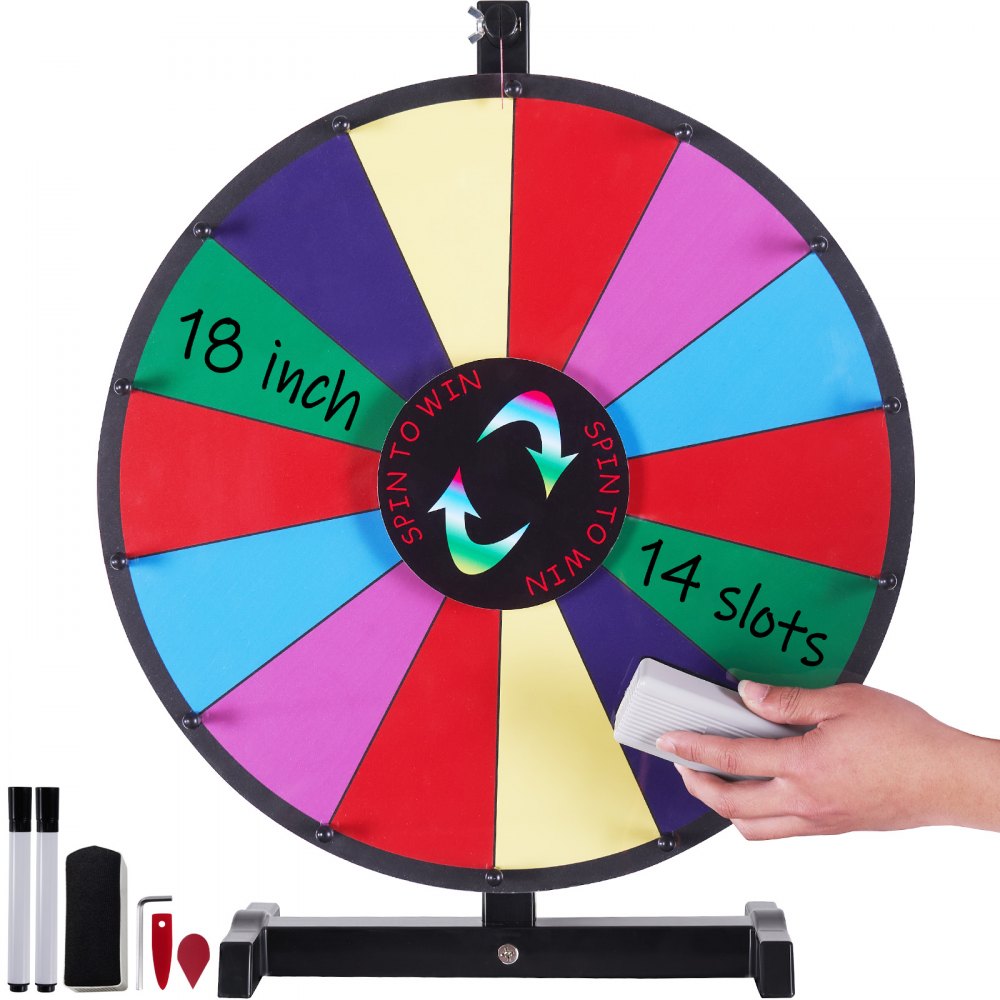 VEVOR 18 inch Spinning Prize Wheel, 14 Slots Tabletop Spinner, Heavy Duty Roulette Wheel with a Dry Erase and 2 Markers, Win Fortune Spin Games in Party Pub Trade Show Carnival - CJZLJP18YCGD2PHU4V0