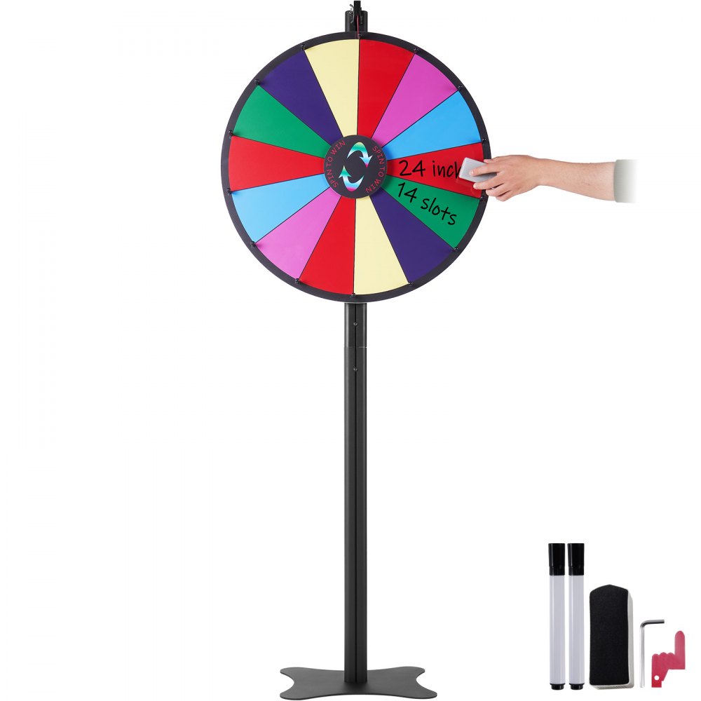 VEVOR 24 inch Spinning Prize Wheel, 14 Slots Spinning Wheel, Roulette Wheel with a Dry Erase and 2 Markers, Tabletop or Floor Standing Win Fortune Spin Games in Party Pub Trade Show Carnival - CJZLJP24YCLDOLAIQV0