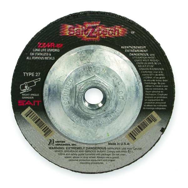 United Abrasives/Sait Rueda de Corte y Esmerilado, 27, 4-1/2" de Diámetro, 1/8" de Grosor, Tamaño de Orificio de Arbor de 5/8"-11, Alúmina de Circonio - 22630