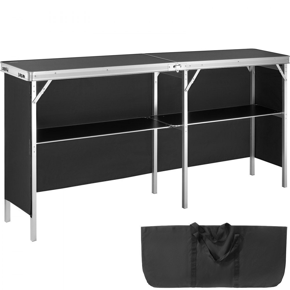 VEVOR Extra Long Folding Portable Bar Table - Tradeshow Podium Table for Indoor, Outdoor, Party, Picnic, Exhibition, Includes Carrying Case, Storage Shelf and  Black Skirt, 77.95" x 15.16" x 34.65" - LSZST20ZDSZJFECDIV0
