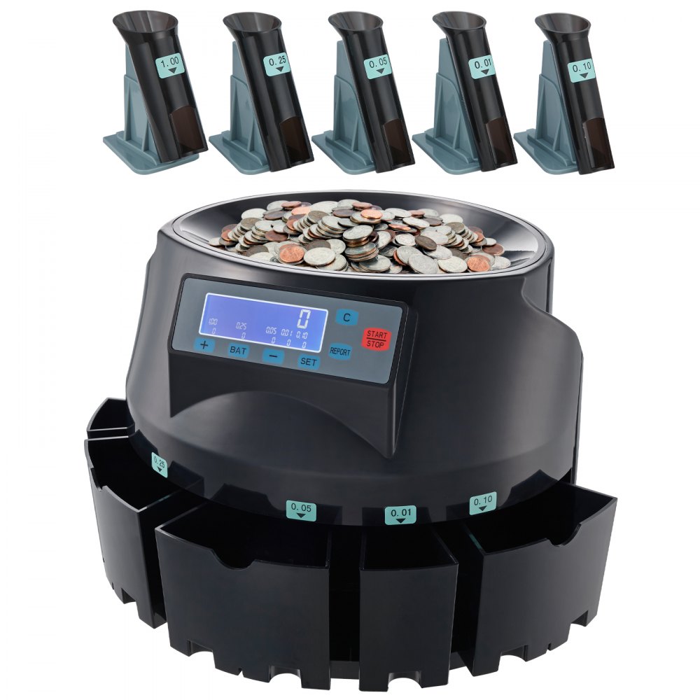VEVOR USD Coin Sorter Coin Counter Wrapper and Roller 300 Coins/min LCD Display - YBFJJHJS52000L99AV1