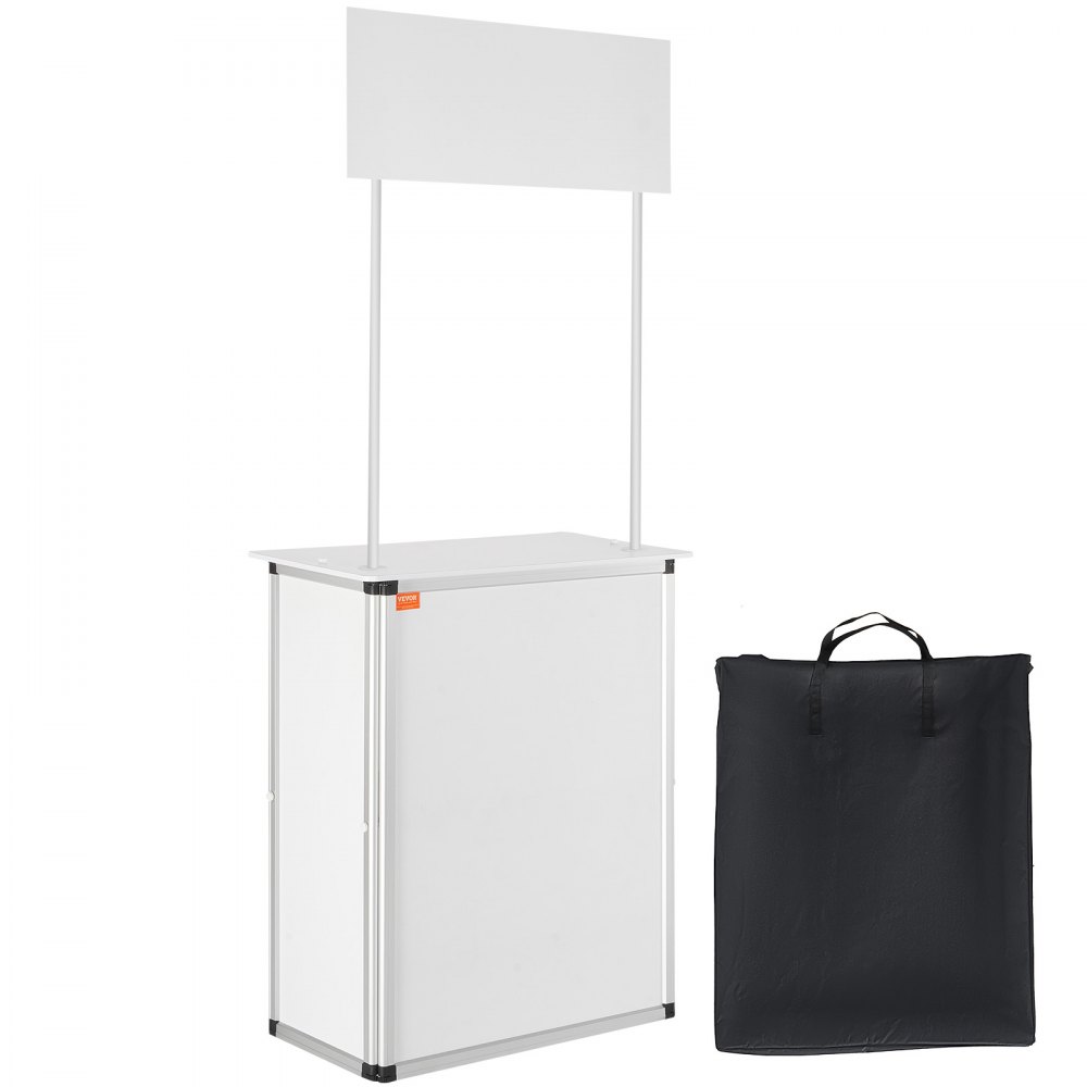 VEVOR Promotion Counter Table, Portable Tradeshow Podium Table, 30.91" x 14.96" x 71.46", Display Exhibition Counter Stand Booth Fair with Wall, Pop Up Podium with Storage Rack/Carrying Bag - LSZST20DCSHFJDPZYV0