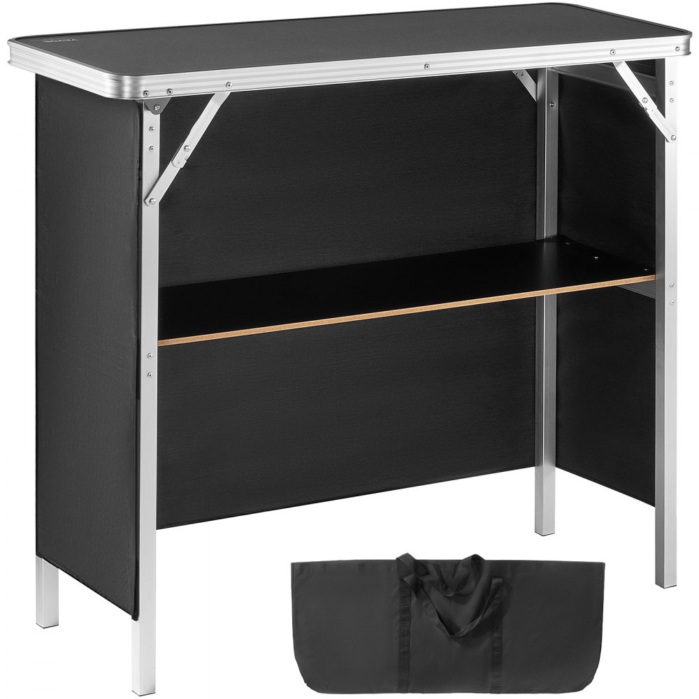 VEVOR Folding Portable Bar Table, Tradeshow Podium Table for Indoor, Outdoor, Party, Picnic, Exhibition, Includes Carrying Case, Storage Shelf and  Black Skirt, 38.39" x 15.16" x 34.25" - LSZST20ZDSZJN1VEHV0