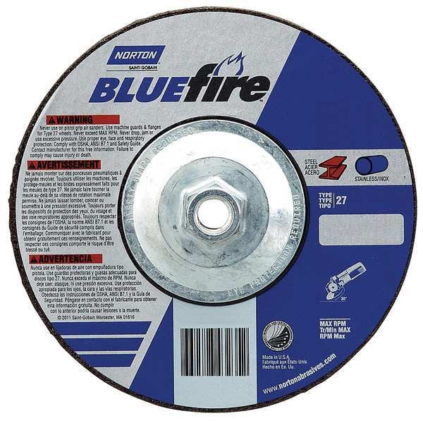 Ruedas de Centro Deprimido Norton Abrasives, Tipo 27, 7 pulgadas de diámetro, 0.25 pulgadas de grosor, tamaño de orificio de árbol de 5/8"-11 - 66252843231