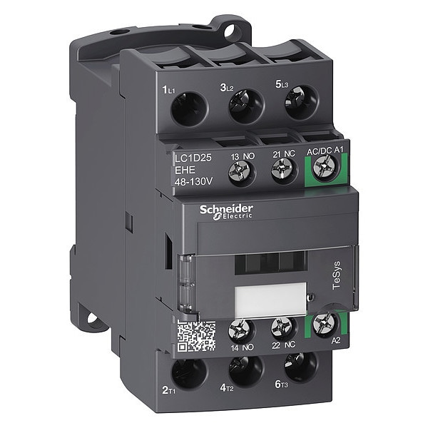 Contactador Magnético IEC de Schneider Electric, 3 Polos, 48 a 130 V CA/CD, 25 A, Reversión: No - LC1D25EHE