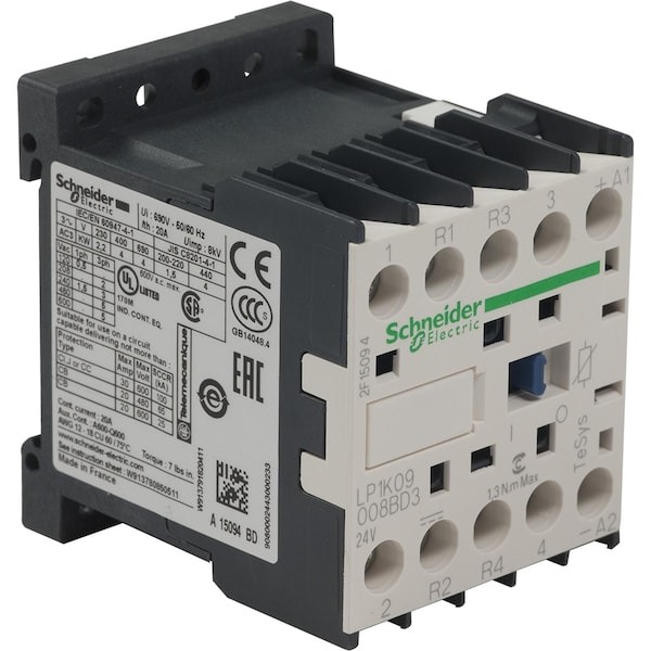 Contactador magnético IEC de Schneider Electric, 4 polos, 24 V DC, 9 A - LP1K09008BD3