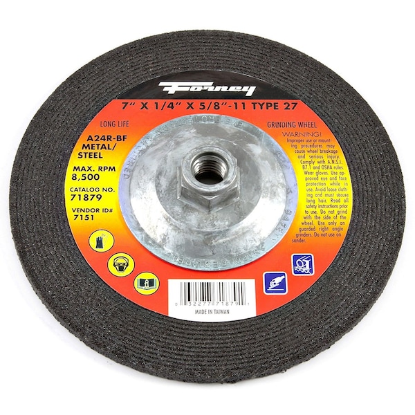 Rueda de Esmeril Forney, Metal, Tipo 27, 7 pulgadas x 1/4 pulgadas x 5/8 pulgadas-11 - 71879