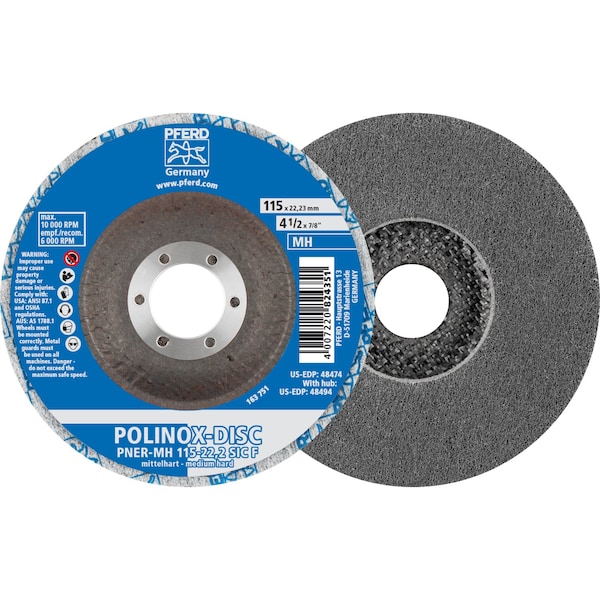 Disco Unitario Pferd, 6Sf, Mh, 4-1/2" x 7/8", Tipo 27, 4-1/2" de diámetro, 1/2" de grosor, tamaño de agujero de árbol de 7/8" - 48474